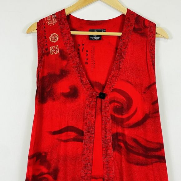 Endless Knot Art Black Red Gold Asian‎ Rayon Sleeveless Top Womens Small Medium - Picture 2 of 9